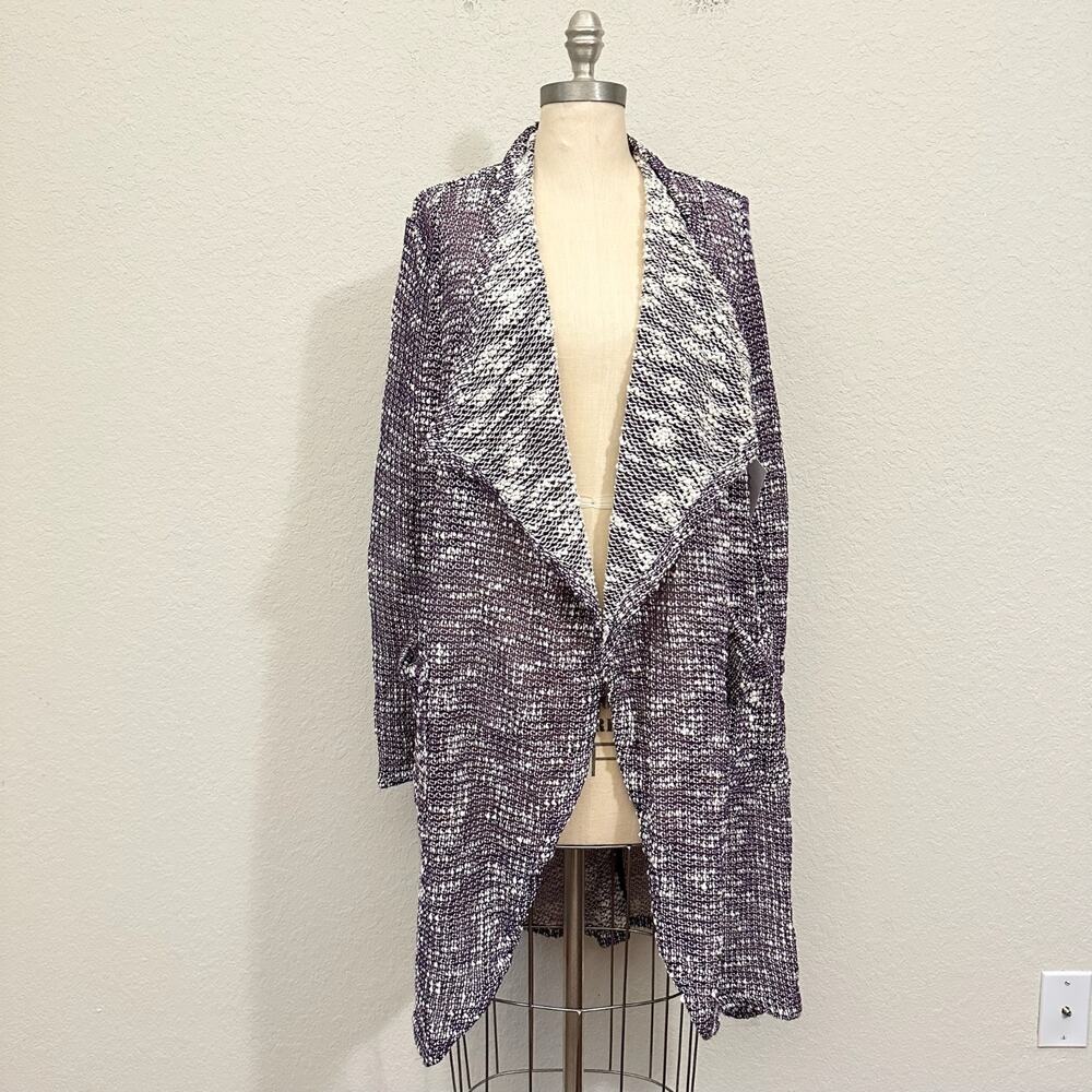 FABLETICS Moscow Wrap Cardigan Sweater Purple Relaxed Fit Open Knit NWT